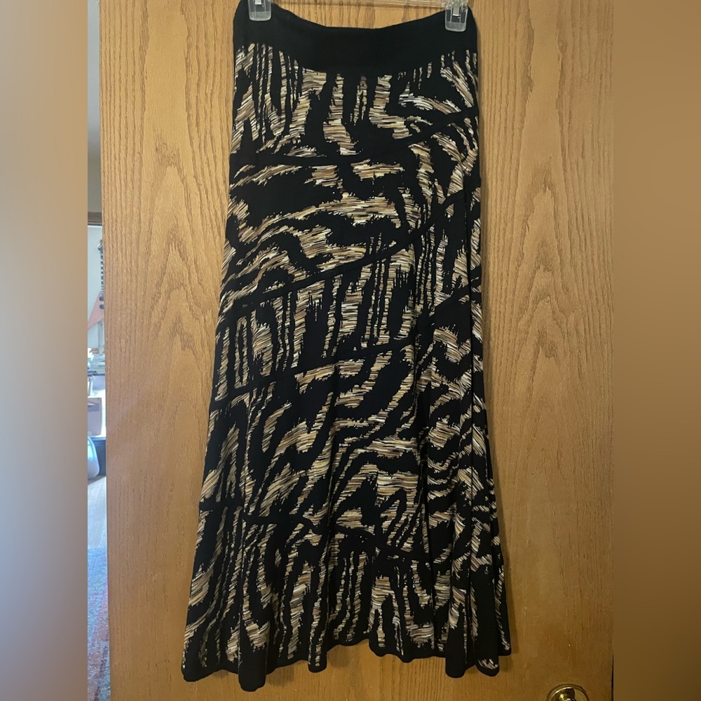 NIC+ZOE Black and Tan Patterned A-Line Skirt